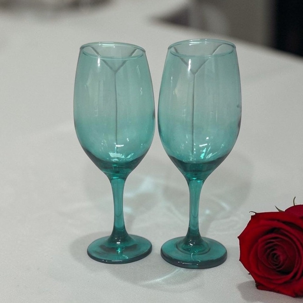 Cristar Rioja Smoke Green‎ Wine Glasses, Set of 2, Aqua Water Goblets, Stemware